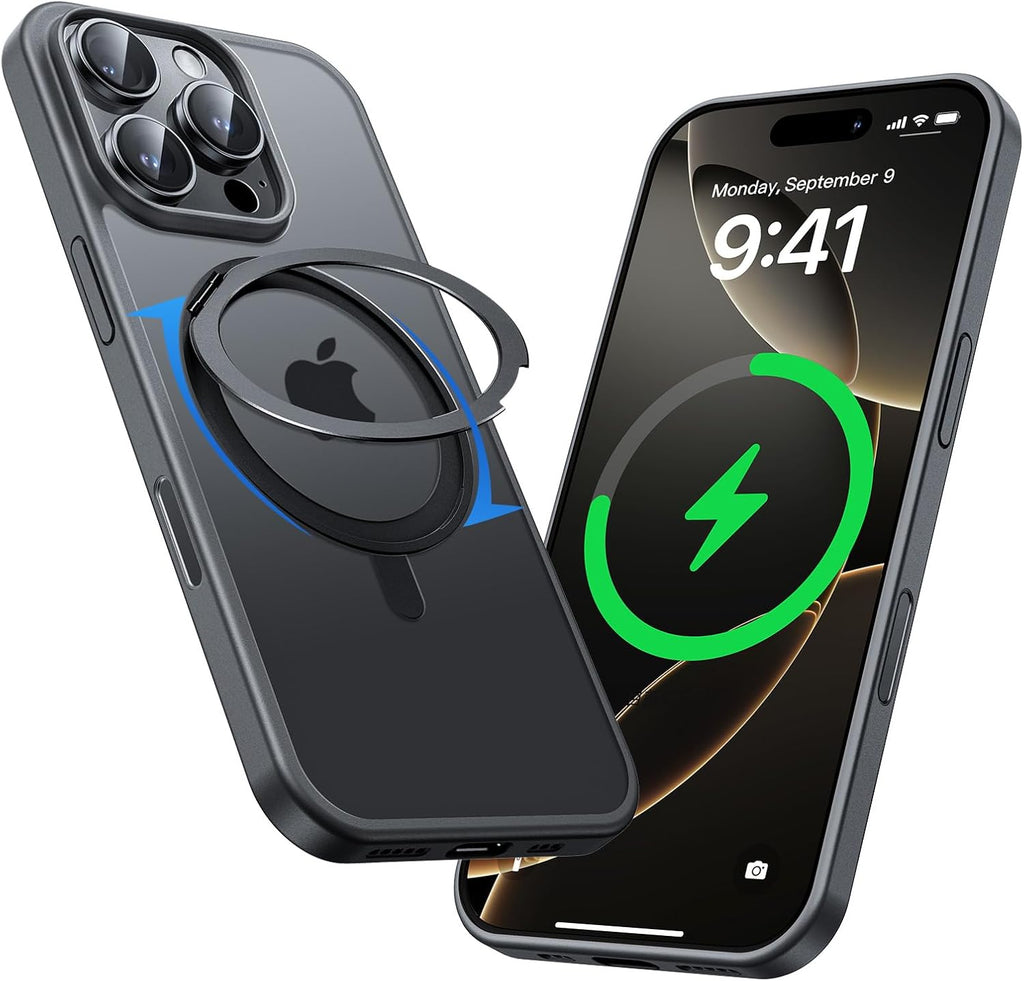 MAGIC JOHN 360° Rotatable Magnetic Invisible Stand for iPhone 16 Pro Case [Camera Control Button] [Compatible with MagSafe] 16FT Shockproof for iPhone 16 Pro Case with Kickstand, Black