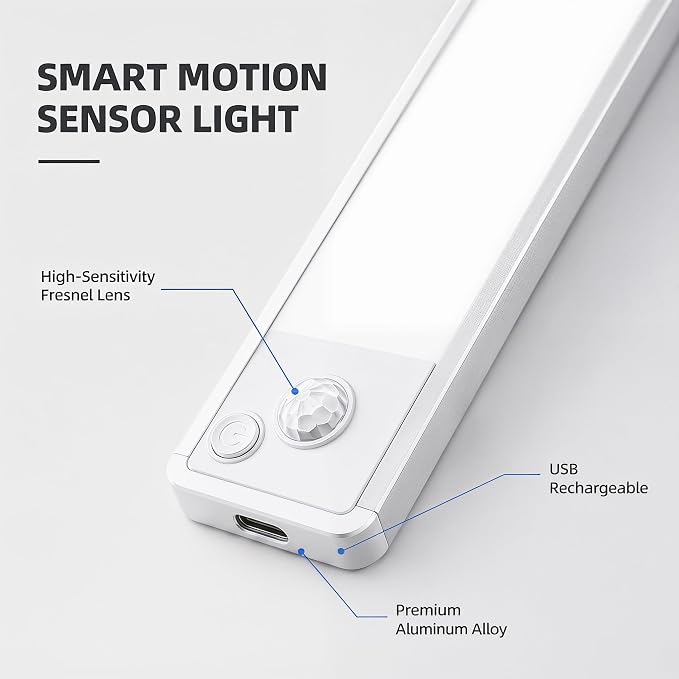 Under Cabinet Lighting: 8 Inch 3-Color Dimmable Rechargeable Motion Sensor - Image 5