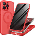 BERFY Magnetic for iPhone 14 Pro Max Case, Compatible with MagSafe, Built-in Privacy Screen Protector and Upgraded Camera Protection, Anti-Spy Full Body Shockproof Phone Case for 14 Pro Max 6.7", Red