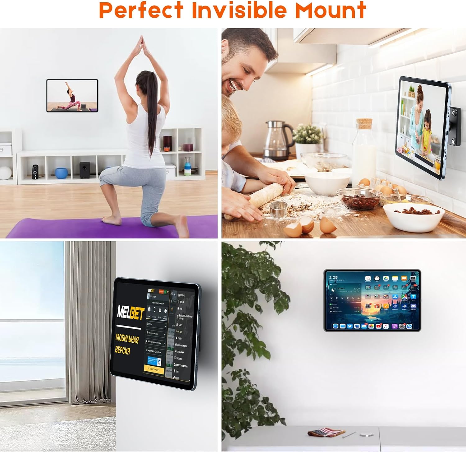 OHLPRO Magnetic Tablet Wall Mount Holder, 360° Rotatable Drilling Base iPad Wall Holder with 2 Metal Plate, Strong Magnet Fits Tablet, Stand for Wall, Boat and Cabinet