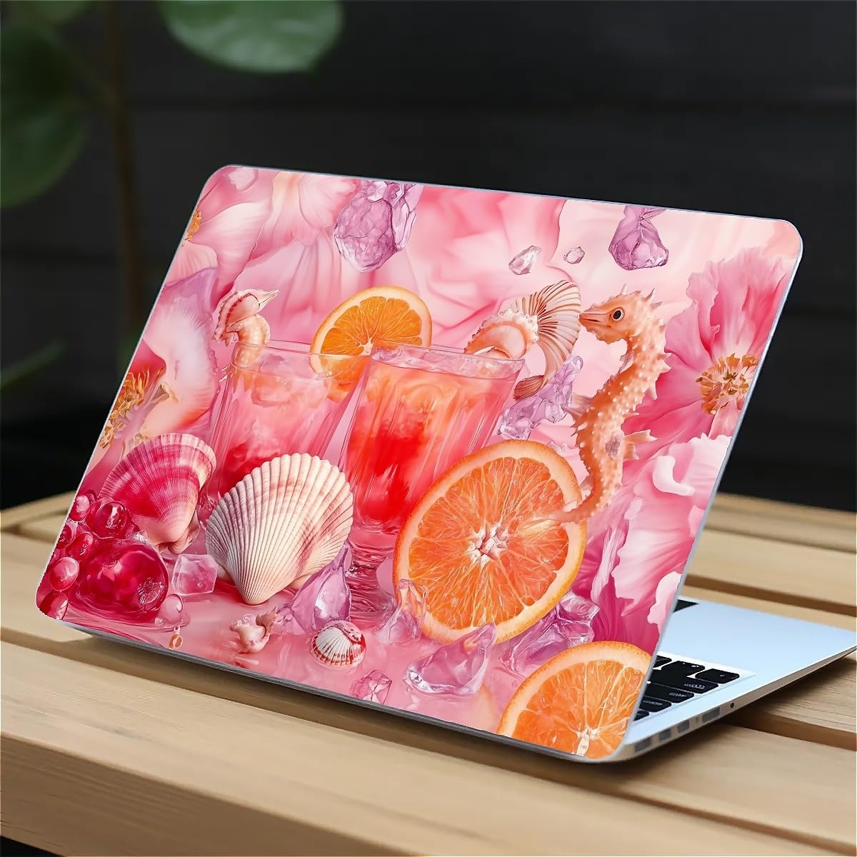 Compatible with MacBook Air 13.3 13.6 Inch Case 2022 2021 2020 2019 Plastic Hard Shell Case Cover,13.6 Air (A2681) M2 2022, Pink Floral with Sea Shells