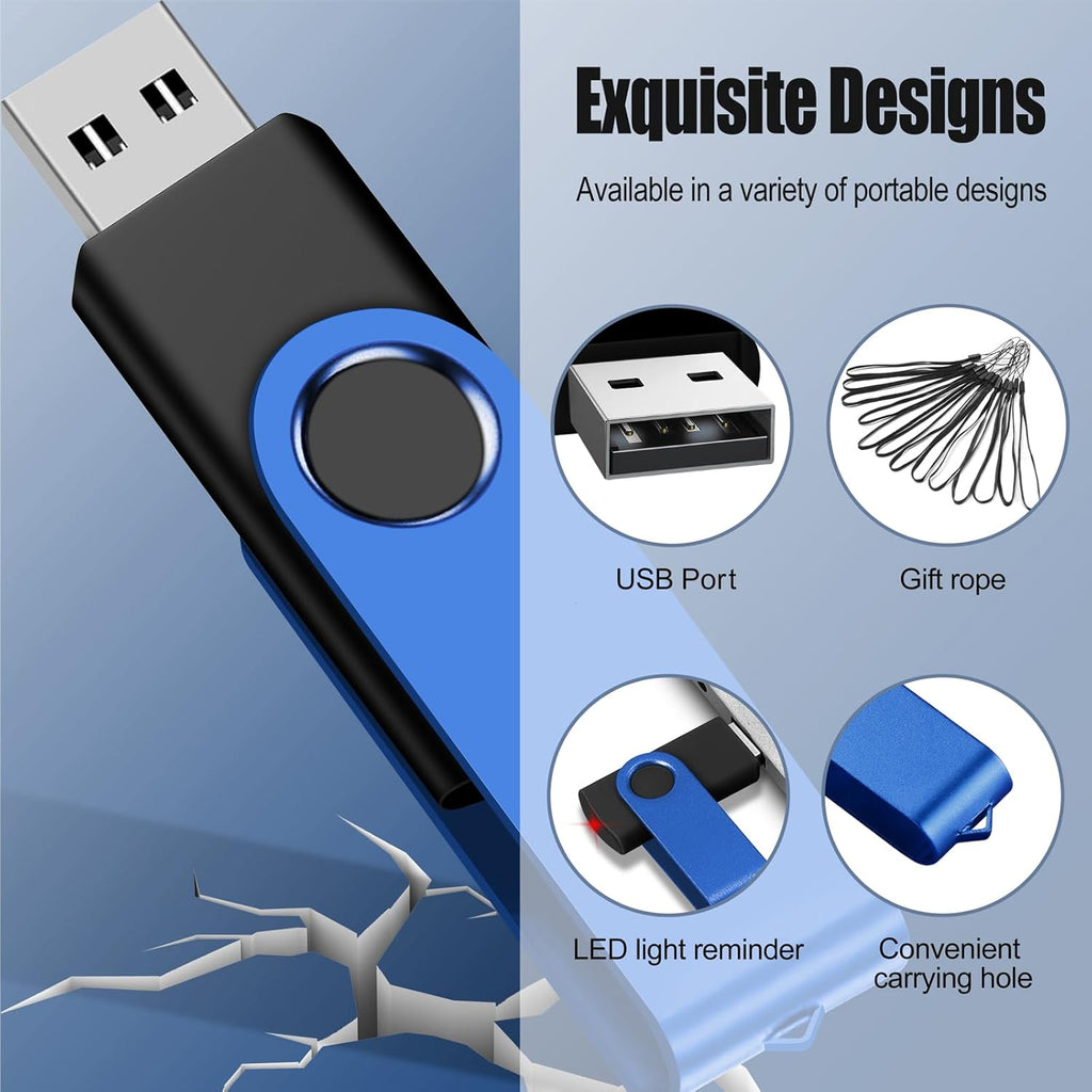 EASTBULL Flash Drive Bulk 2GB USB 100 Pack with Lanyards USB 2.0 Thumb Drive Bulk Memory Stick Swivel Pen Drive for Storage and Backup 2 GB 100 Pack, Blue