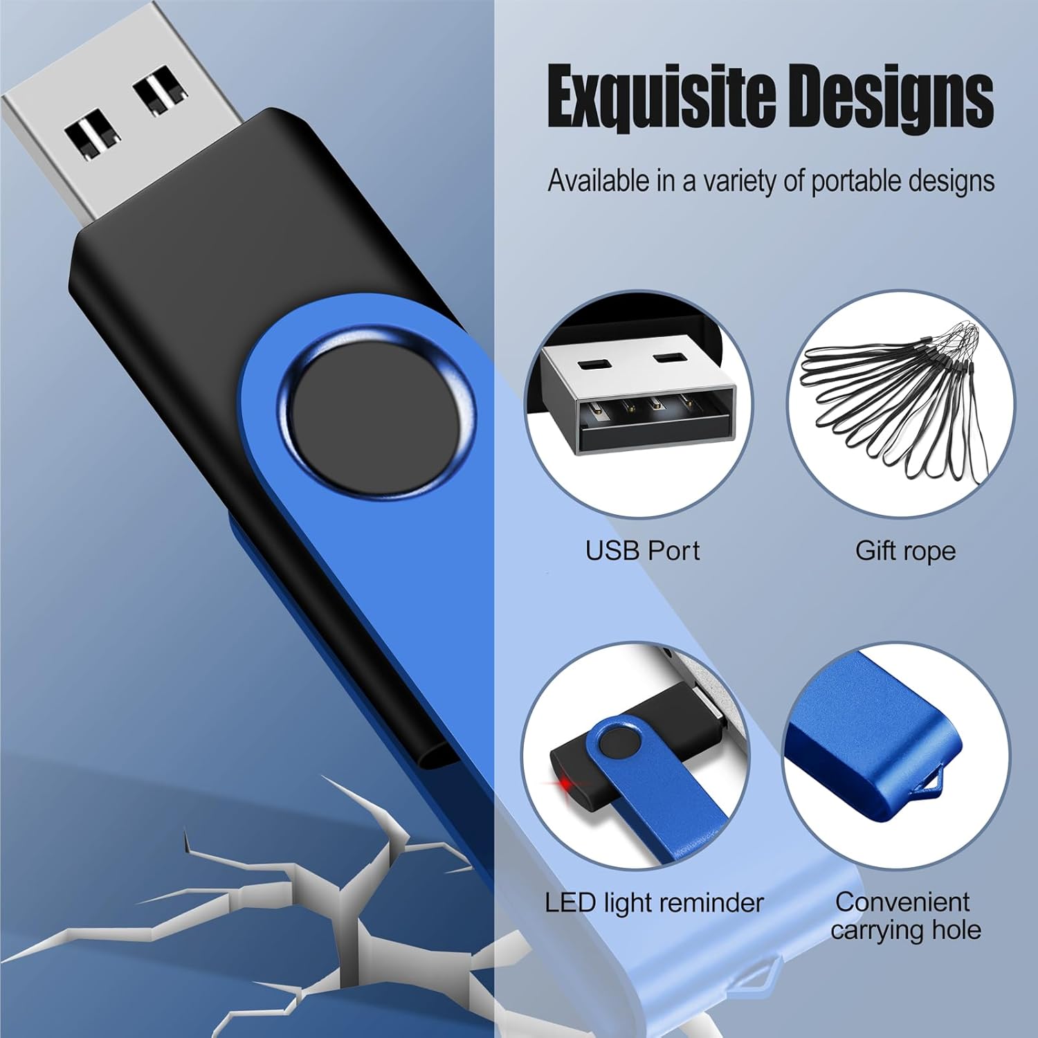 EASTBULL Flash Drive Bulk 32GB USB 20 Pack with Lanyards USB 2.0 Thumb Drive Bulk Memory Stick Swivel Pen Drive for Storage and Backup 32 GB 20 Pack, Blue