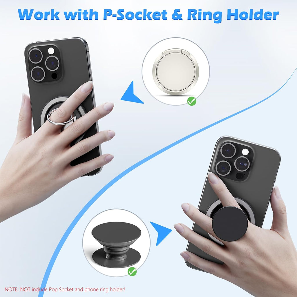 imluckies Magnetic Base Compatible with PopSocket Phone Grips and MagSafe iPhone Series Case, Removable Kindle/Phone Holder Base, Thin & Light Portable Plate, Matte Light-Black
