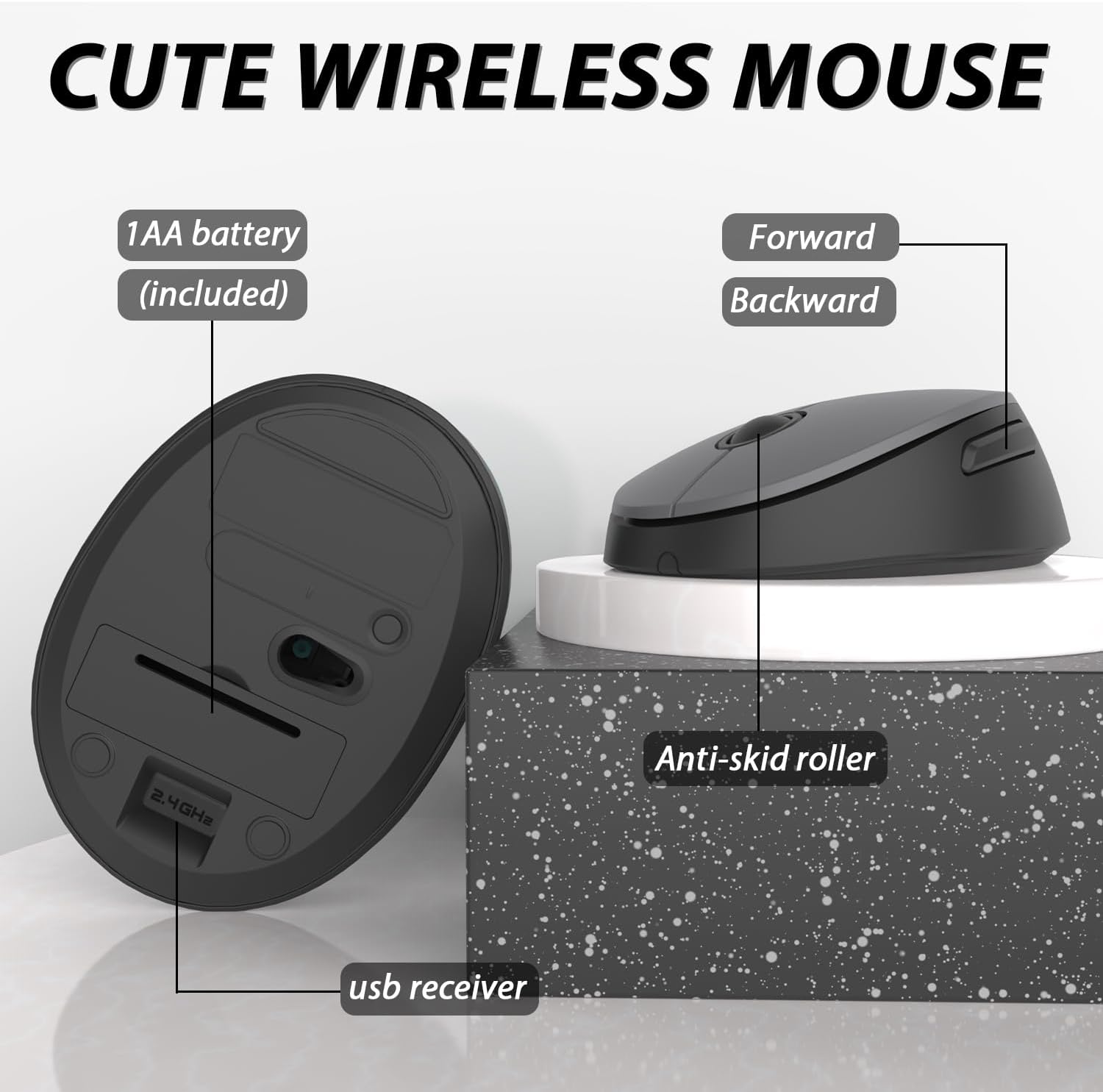 Wireless Keyboard and Mouse, KOOTOP Cute Keyboard and Mouse, 2.4G Wireless Keyboard with Retro Round Keycap for PC, Mac, Laptop,Tablet,Computer Windows (Grey)