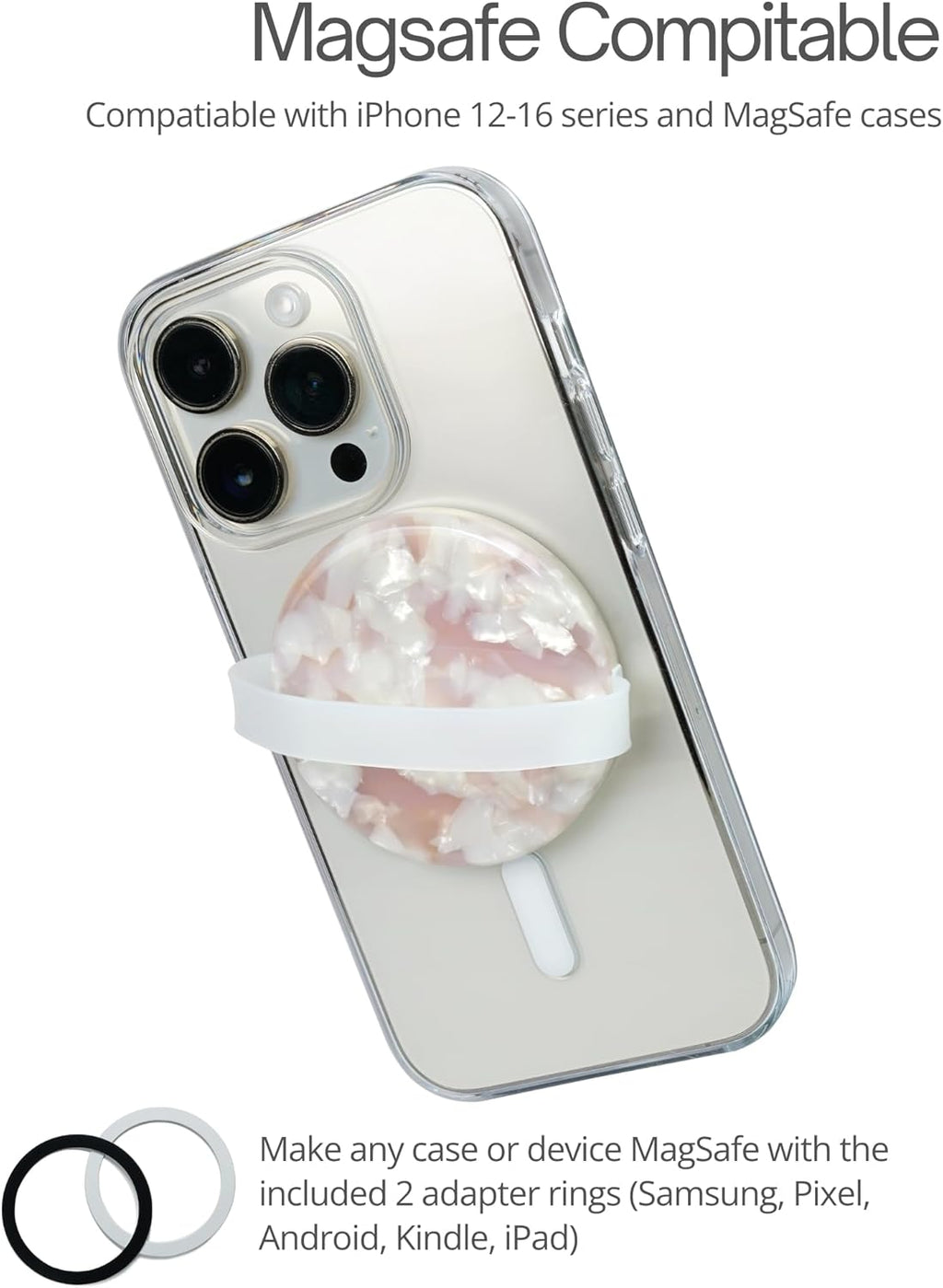 Heesch Magnetic Phone Grip for Back of Phone Light Pink Finger Strap for Phone Case Loopy Girly Loop Ring Holder for iPhone 16 Pro Max/15/14/13/12 Series Magsafe Case
