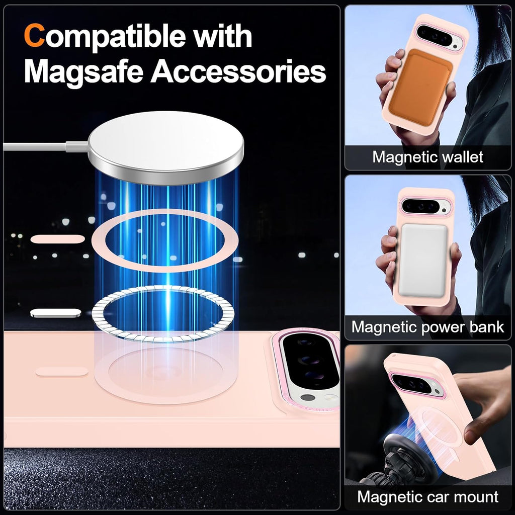 Magnetic for Google Pixel 9 Pro XL Case, [Military Grade Drop Protection] [Compatible with MagSafe] Shockproof Slim Translucent Matte Anti-Slip for Women Girls Men Case, Pink