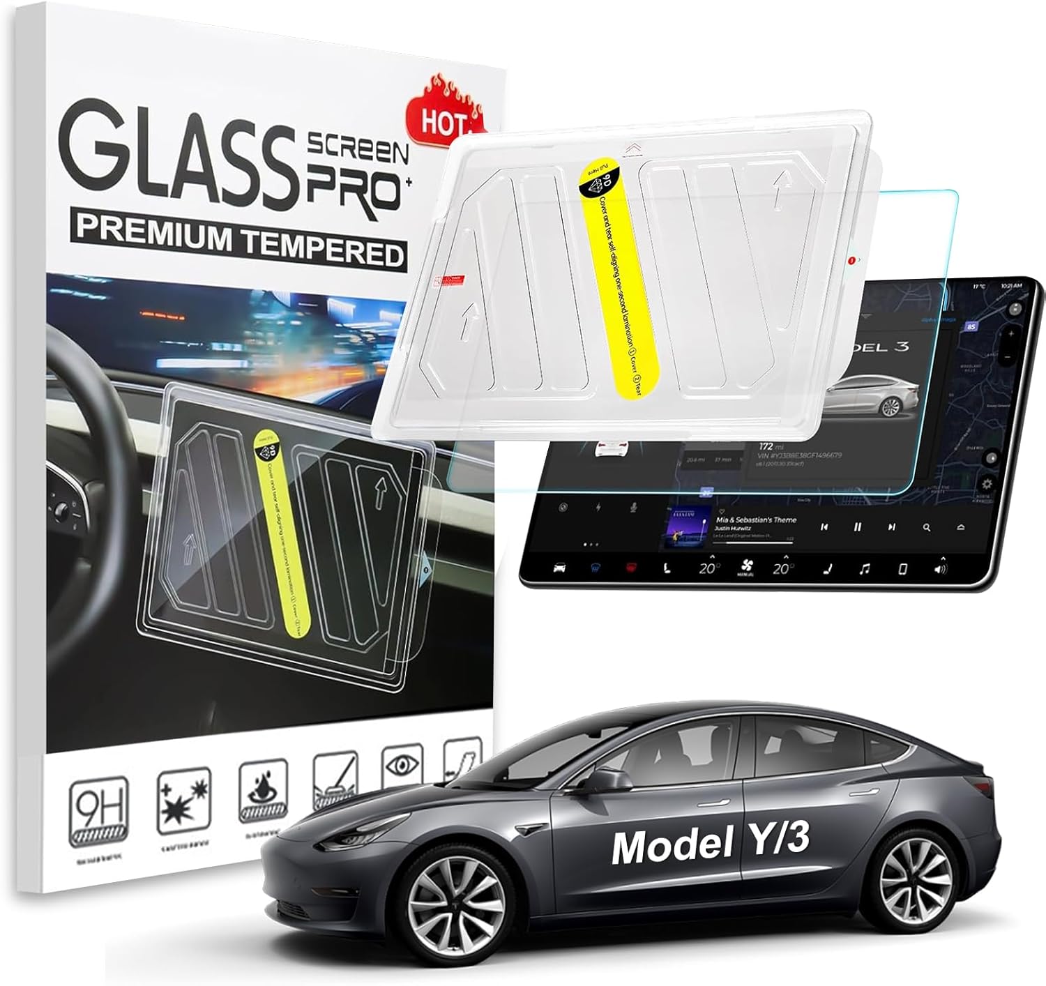 Tempered Glass Screen Protector Fits for Tesla Model 3 Highland 2024 2025&Model Y Juniper 2025, Center Control Navigation Touch Screen, Car Screen Protector Accessories 9H Anti-Glare Anti-Fingerprint