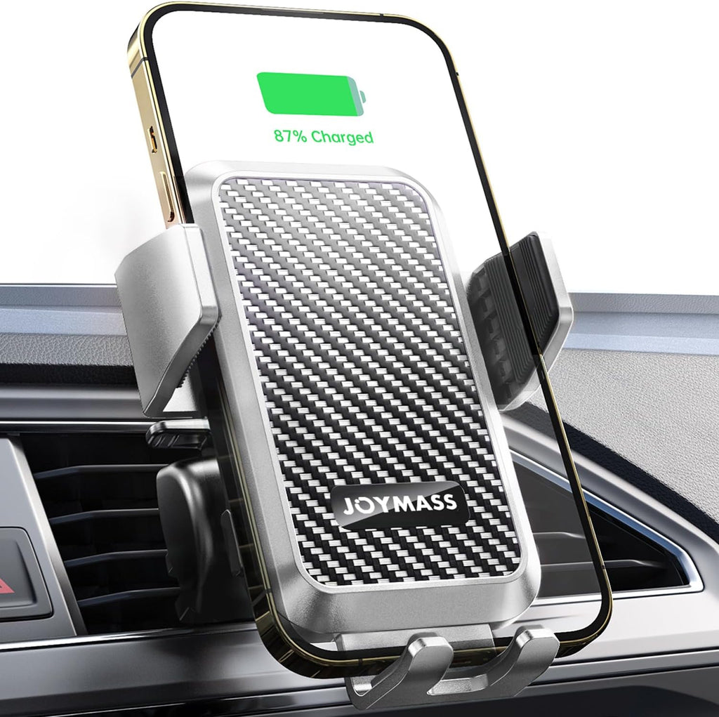 Wireless Car Charger, 15W Fast Charging Auto Clamping Car Charger Cell Phone Holder Mount Vent for iPhone 15 14 13 12 Mini Pro Max, Samsung Galaxy S24 Ultra S23 S22 S21+ Note 20, etc - Silver