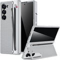 Miimall for Galaxy Z Fold 6 Case with S Pen Holder Slot [Military Grade Drop] [Built-in Privacy Screen & Invisible Kickstand] Slim Thin Protective Phone Case for Galaxy Z Fold 6 5G Cover Silver