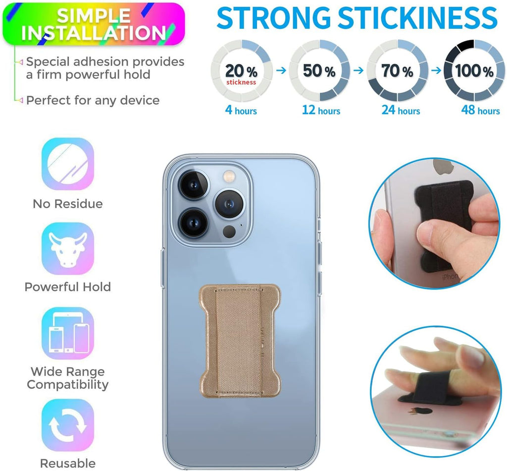 Universal Phone Grip for Smartphones - Phone Holder for Hand for Back of Phone -Wireless Charging Compatible (Gold) - 2Pack