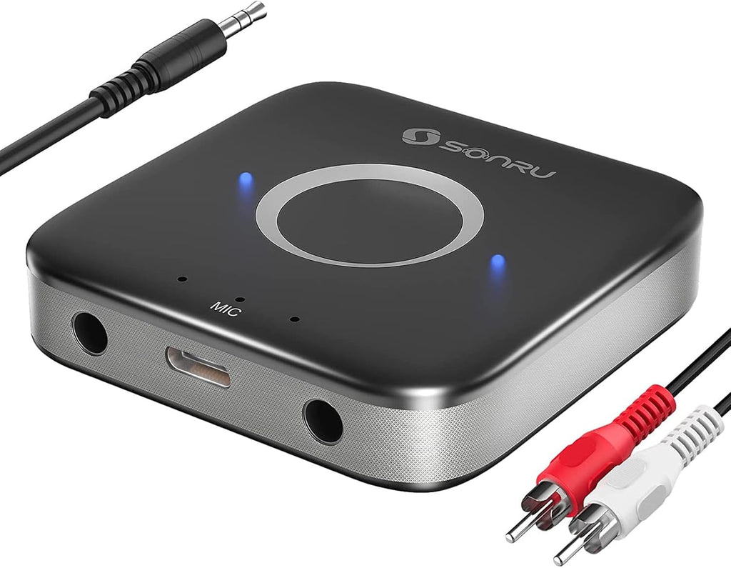 Bluetooth 5.3 Adapter Hi-Fi Equipment for Car Wireless Audio Receiver with 3.5mm AUX RCA Cable, Noise Cancellation, Dual AUX Outputs for Home Speakers Wired Headphones