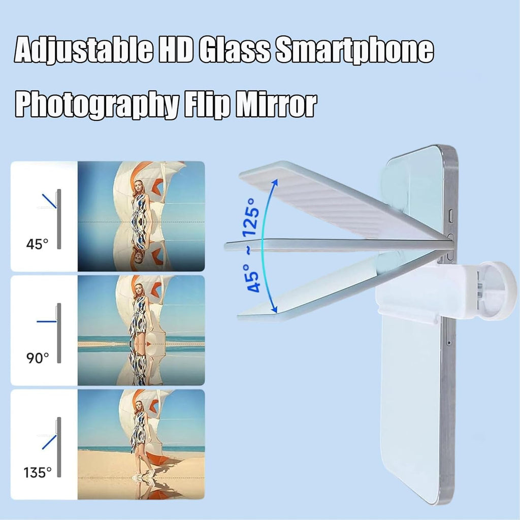 Mirror Effect Lens - Capture Stunning Reflections Instantly, Smartphone Camera Mirror Reflection Clip Kit, Adjustable HD Glass Smartphone Photography Flip Mirror for Creative Photography (Black)