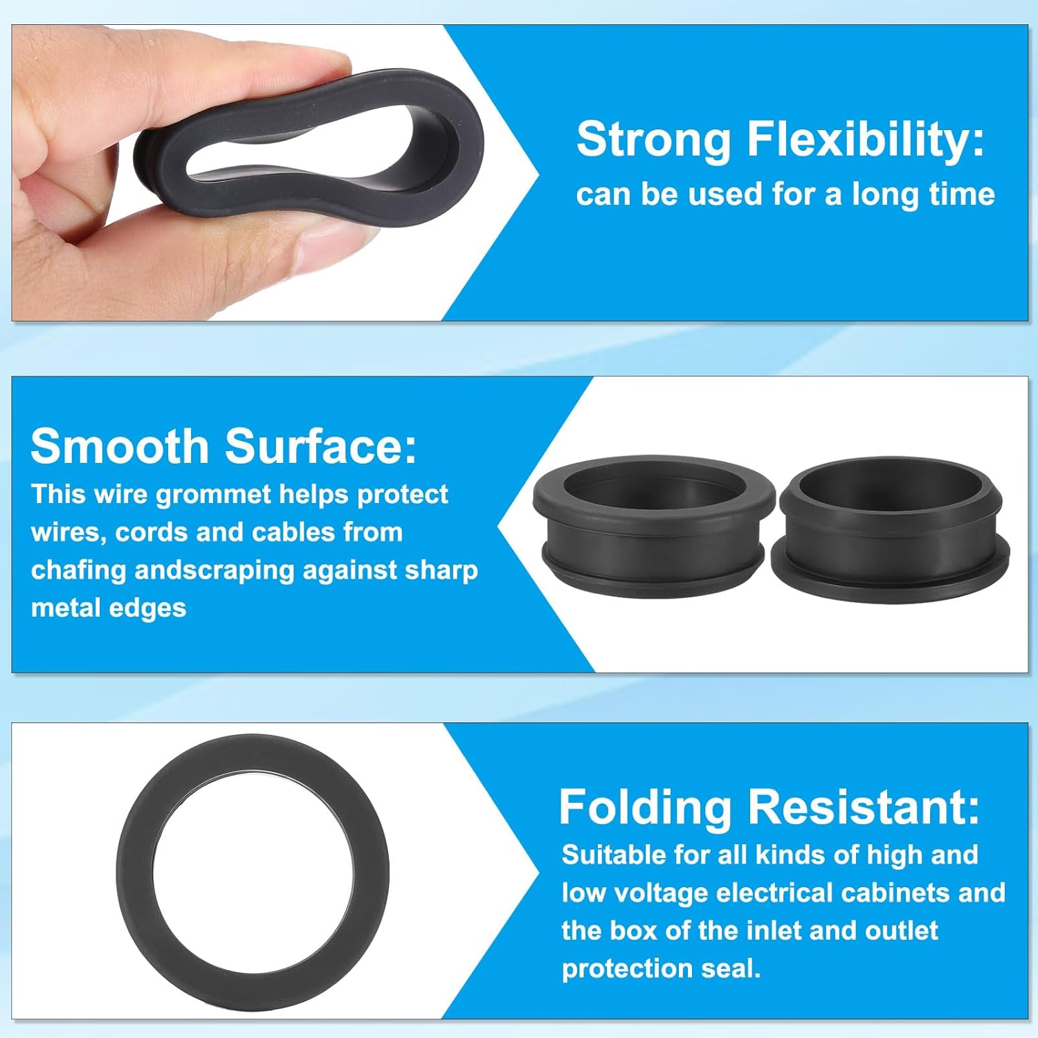 PATIKIL 42.6mm / 1-11/16 Inch Drill Hole,1-7/16 Inch ID Rubber Grommets, 3Pcs Top Hat Grommet for Wiring Eyelet Ring Gasket Automotive Firewall Cable Hole Plugs Wires Protection, Black