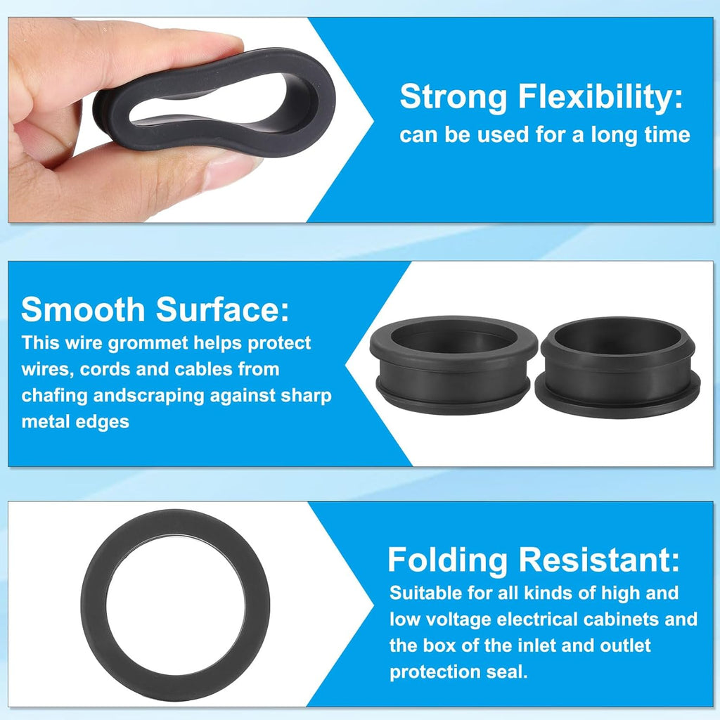 PATIKIL 44.6mm / 1-3/4 Inch Drill Hole,1-1/2 Inch ID Rubber Grommets, 3Pcs Top Hat Grommet for Wiring Eyelet Ring Gasket Automotive Firewall Cable Hole Plugs Wires Protection, Black