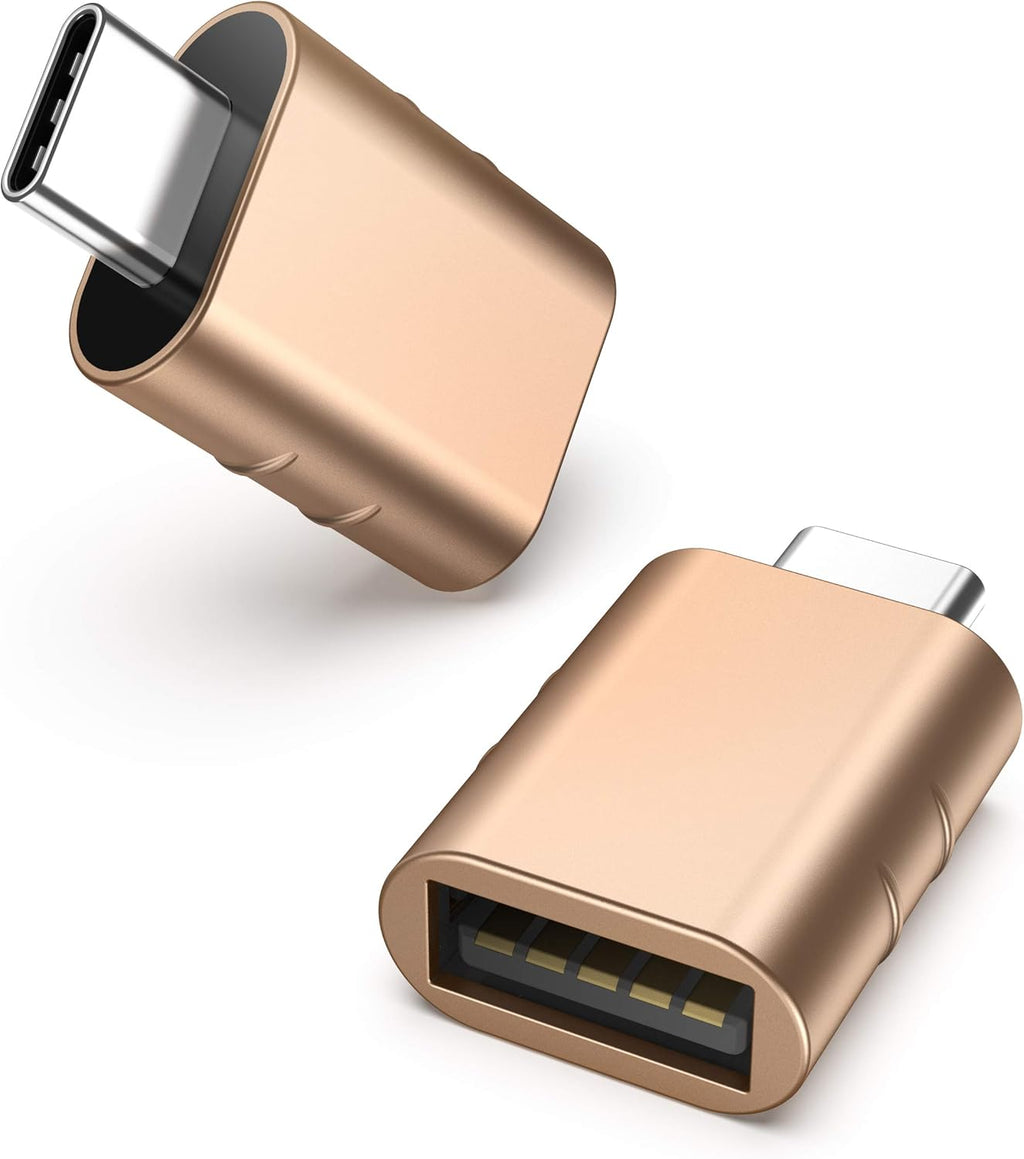 Syntech USB C to USB Adapter [2 Pack] USB C Male to USB3 Female Adapter Compatible with iPhone 17 Pro Max iMac iPad mini/Pro 2021 MacBook Pro Air 2024 and Other Type C Devices, Gold