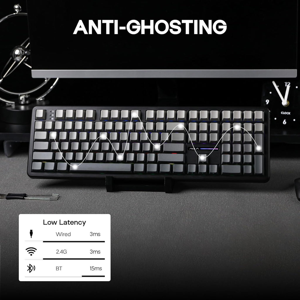 EPOMAKER Aula F108 Wireless Gaming Keyboard, Full Size Mechanical Keyboard with 4000mAh Battery, 108 Hot-Swappable and Programmable Keys, RGB Backlight, for Mac/PC/Android (Black Gradient)