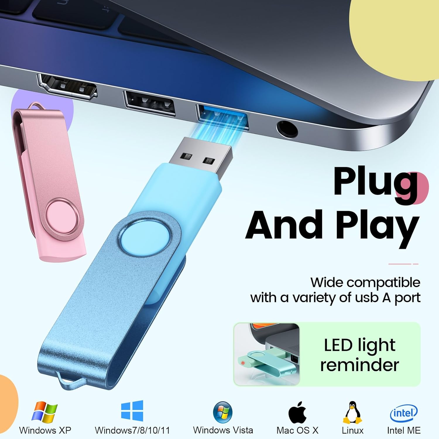 Kepmem 10 Pack 8GB USB Flash Drive, 8 GB Multipack USB 2.0 Memory Stick Thumb Drives Jump Drive Pen Drive Bulk with Lanyard for PC Laptop Computer