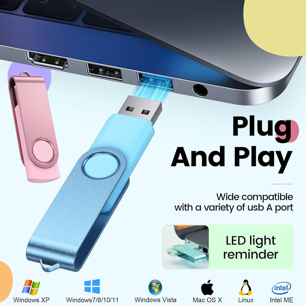 Kepmem 10 Pack 1GB USB Flash Drive USB 2.0 Thumb Drives Jump Drive Fold Storage Memory Stick 1 GB Swivel Design USB Drive USB2.0 Pen Drive with Lanyard for Storage and Backup