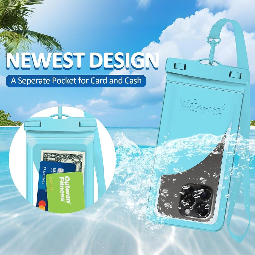 Waterproof Phone Case, with Inside Card Pack, IPX8 Under Water Phone Bag Compatible for iPhone 16 15 14 13 12 Pro Max Plus Cellphone Up to 8.3", Travel Essentials, 2 Pack-Black & Blue