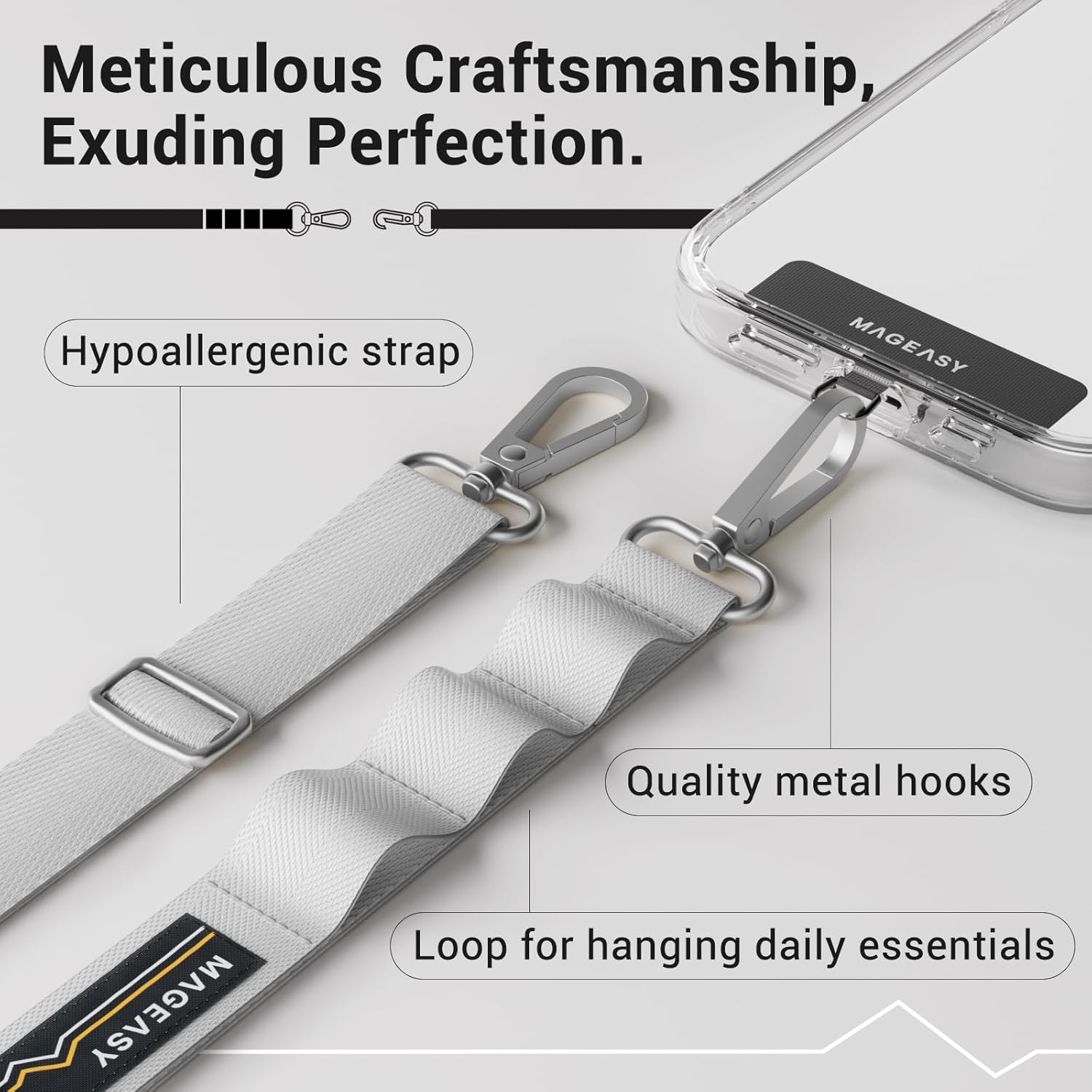 MAGEASY Universal Cell Phone Lanyard Crossbody - Anti-Theft Crossbody Phone Strap for iPhone 16 Pro Max & Most Smartphones, for Men & Women | 20mm (Galaxy Gray)