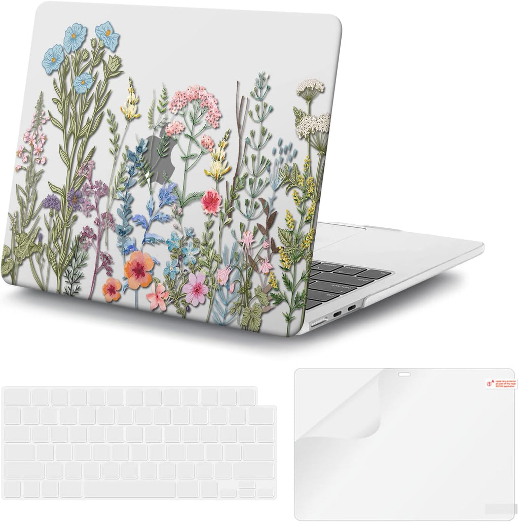 iCasso for MacBook Air 13 inch Case 2025 2024-2022 Release M4 A3240 M3 A3113 A2681 M2 with Liquid Retina Display, Hard Plastic Shell for Mac Air 13.6, TPU Keyboard Cover&Screen Protector, Weeds Clear