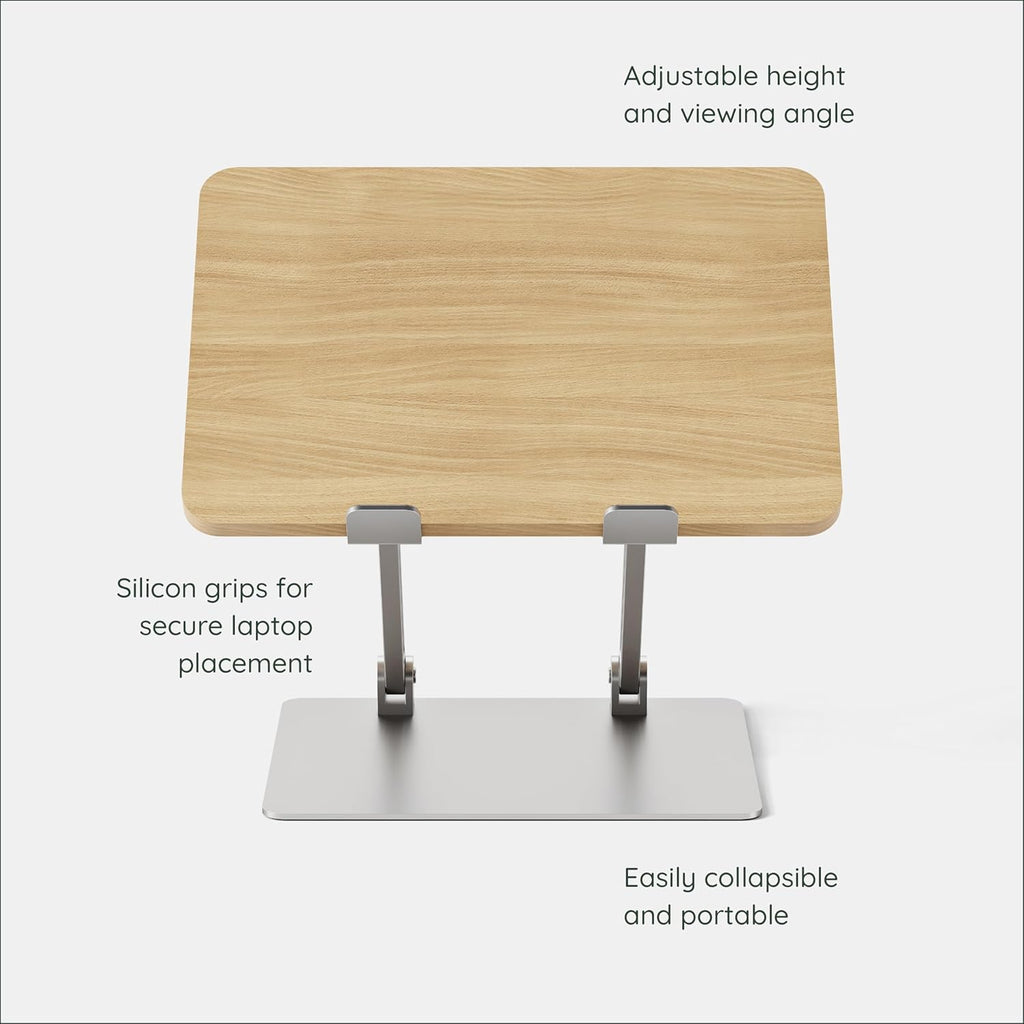 Branch Adjustable Laptop Stand - Elevate Ergonomics & Reduce Strain, Laptop Riser Customizable Height & Angle, Portable & Robust Design for Home or Office, Secure Silicon Grips - Woodgrain