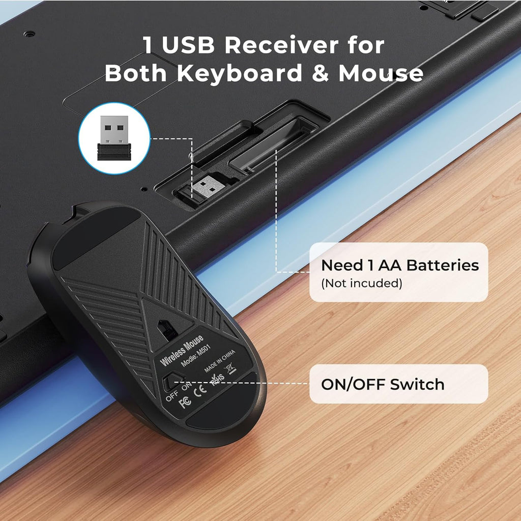 Silent Wireless Keyboard and Mouse Combo - Keyboard with Large Print Cover, 2.4GHz Full-Sized Ergonomic Keyboard with Wrist Rest and Mouse for Laptop, PC, Notebook, Desktop