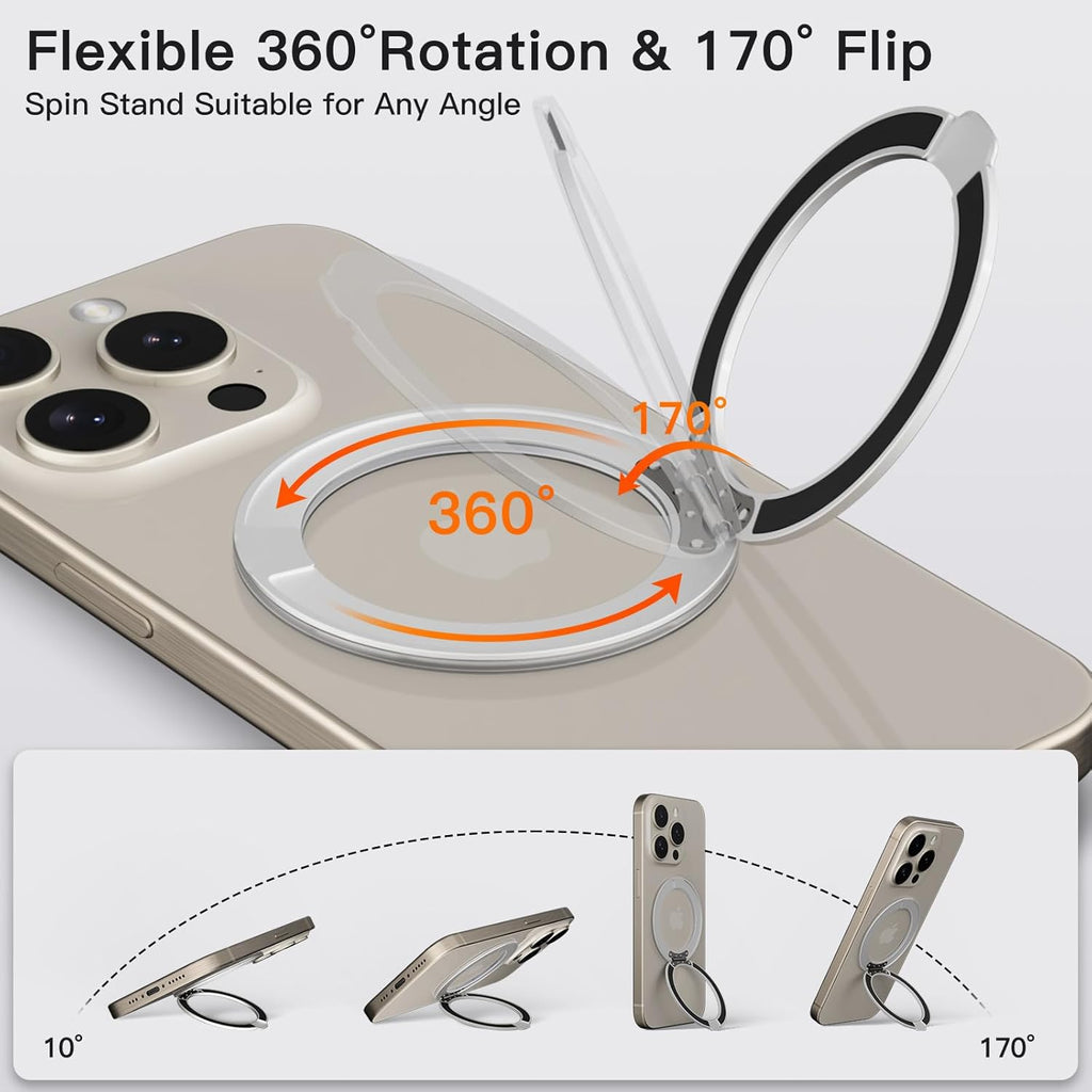 COOLQO 2Pcs 360 Spin Cell Grip Ring Phone Stand [Upgrade Gear Hinge Stress Anxiety Relief] Magnetic Holders for Your car Accessories Desk Mount Compatible with iPhone All Smartphones, Silver