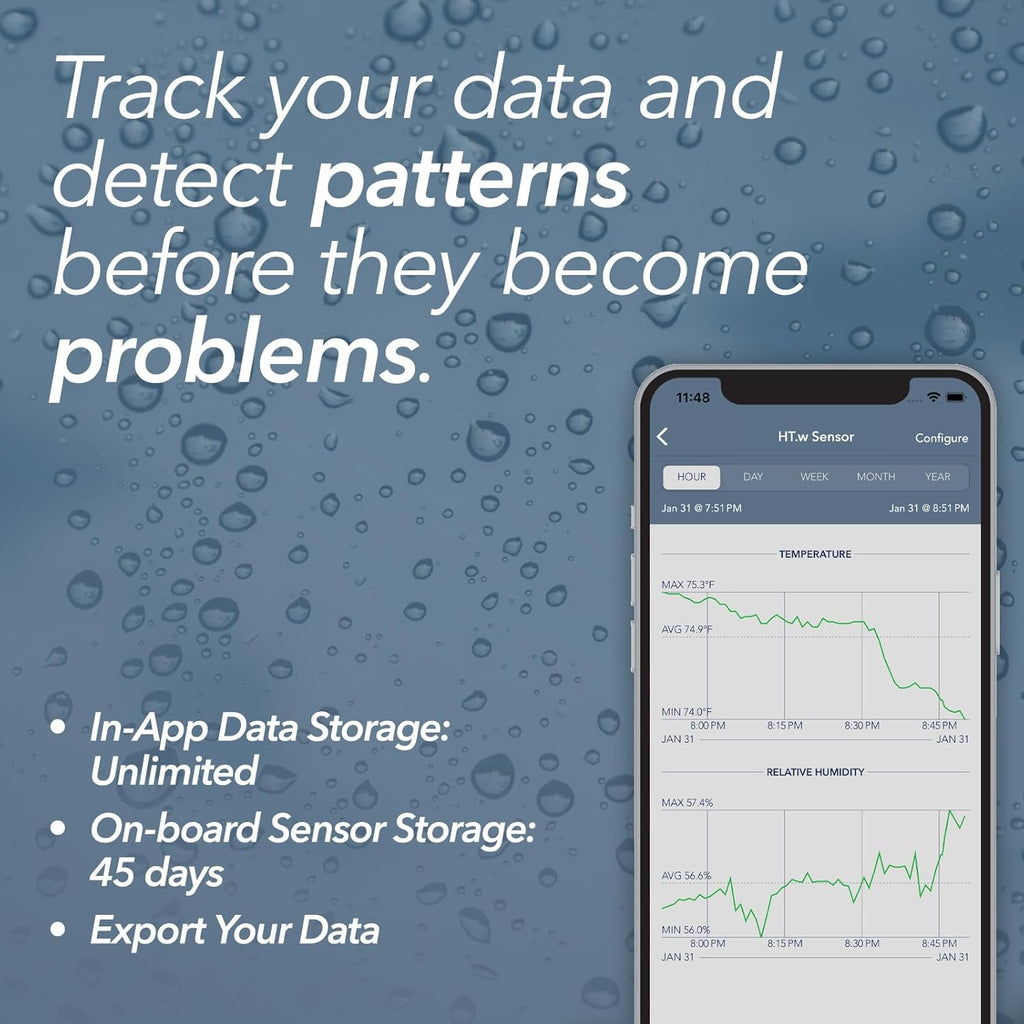 SensorPush HT.w Smart Temperature Sensor & Humidity Sensor - Bluetooth Thermometer & Hygrometer with App Monitoring - Water Resistant Temperature & Humidity Monitor for RV, Basement, Fridge (2 Pack)