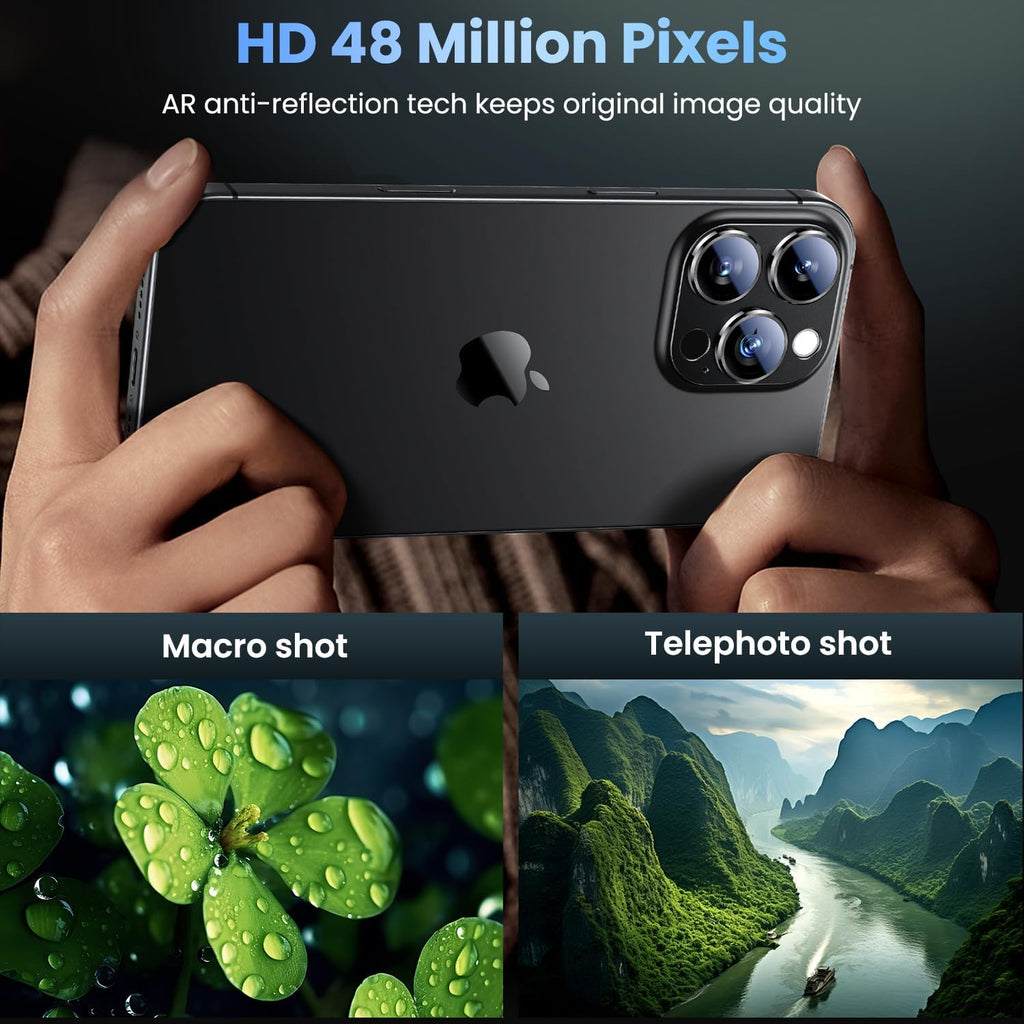 Uyiton Compatible with iPhone 16 Pro/iPhone 16 Pro Max Camera Lens Protector - [Not Easy to Break][Strong Adsorption][Case-Friendly] Metal Tempered Glass Rear Camera Screen Cover - Black Titanium