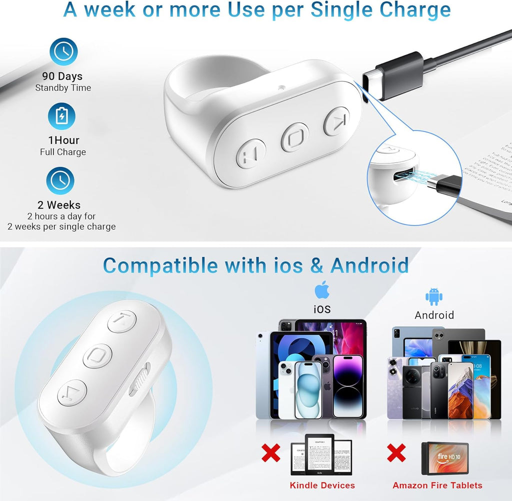 Wireless Ring Phone Zoom Remote for iPhone Android Camera Accessories, Phone Front/Rear Camera Flip Shutter, Content Creator Must Have Selfie Essentials for Tiktok YouTube Photo Video Recording