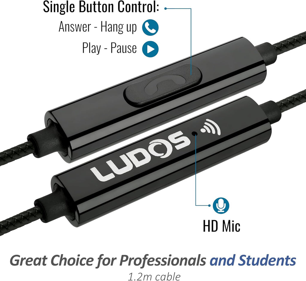 LUDOS Clamor Wired Earbuds in-Ear Headphones, 5 Years Warranty, Earphones with Microphone, Noise Isolating Ear Buds, Memory Foam for iPhone, Samsung, School Students, Kids, Women, Small Ears - Brown