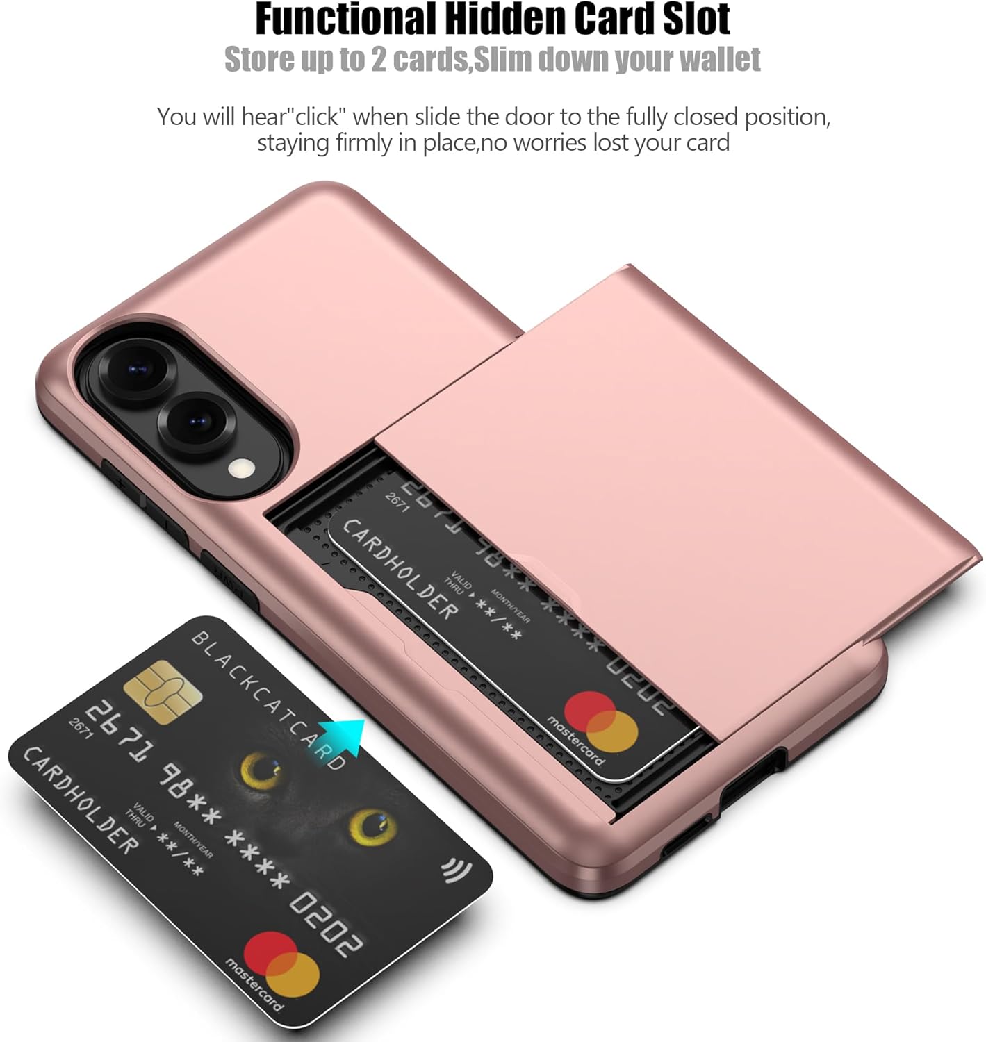 Nvollnoe for Samsung Galaxy S25 Edge Case with Card Holder Dual Layer Heavy Duty Protective Case Hidden Card Slot Slim Wallet Cover for Samsung S25 Edge 6.7''(Rose Gold)