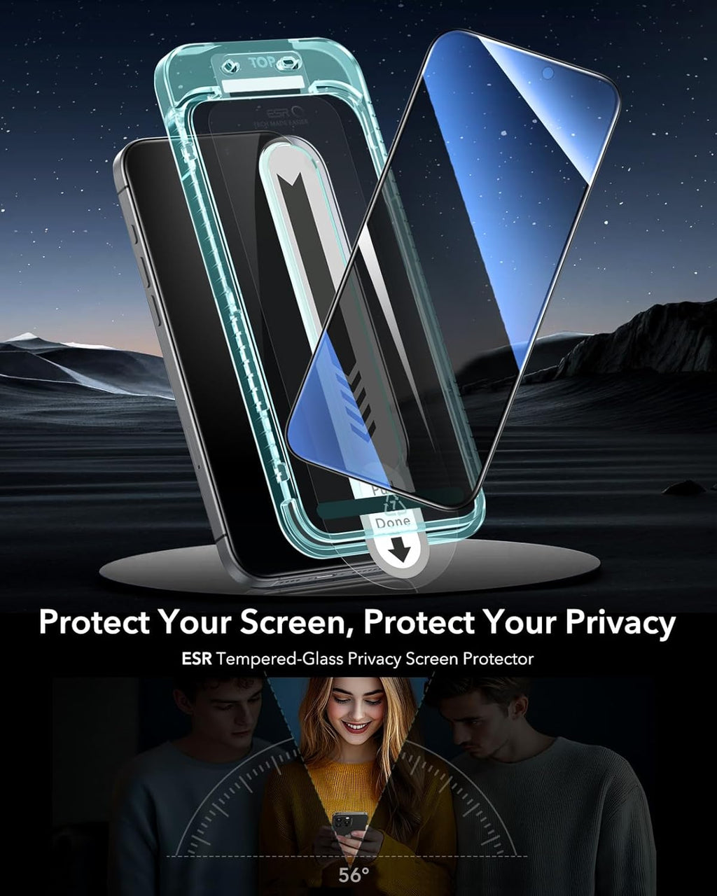 ESR 3 Pack for iPhone 16 Plus/iPhone 15 Plus Privacy Screen Protector, Anti-spy Tempered-Glass Privacy Screen Protector with Flawless Fit Tray, Micro-curved Edges, Case Friendly