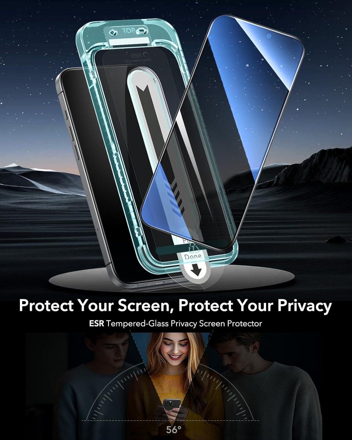 ESR 3 Pack for iPhone 16 Plus/iPhone 15 Plus Privacy Screen Protector, Anti-spy Tempered-Glass Privacy Screen Protector with Flawless Fit Tray, Micro-curved Edges, Case Friendly