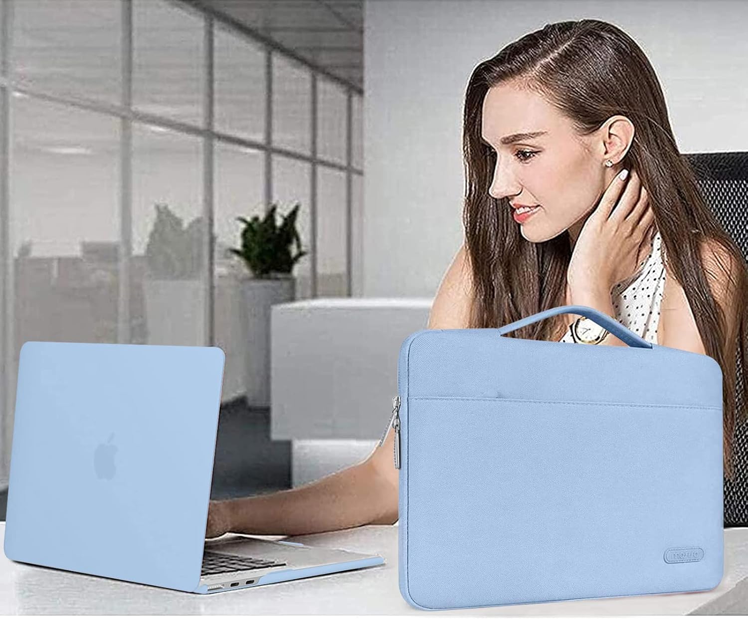 MOSISO Compatible with MacBook Air 13 inch Case 2025 2024 2023 2022 M4 A3240 M3 A3113 M2 A2681, Hard Shell&Sleeve Bag&Keyboard Skin&Webcam Cover&Screen Film for MacBook Air 13.6 inch, Air Blue