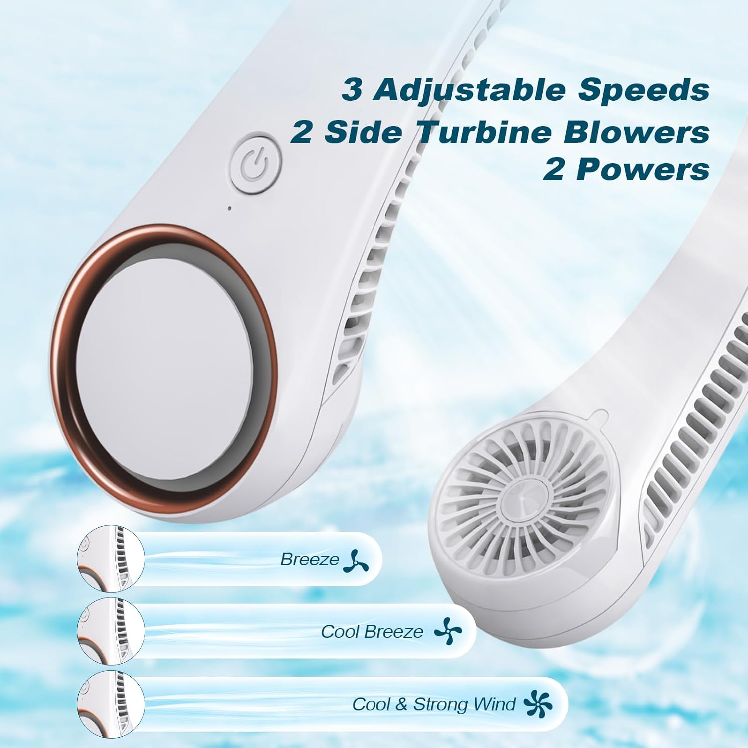 CIVPOWER Neck Fan: Portable Personal Neck Cooling Rechargeable Bladeless Fan - Hands Free 3 Speed 4000 mAh Battery USB Operated Wearable Headphone Design - for Men Women Outdoor Indoor (White)