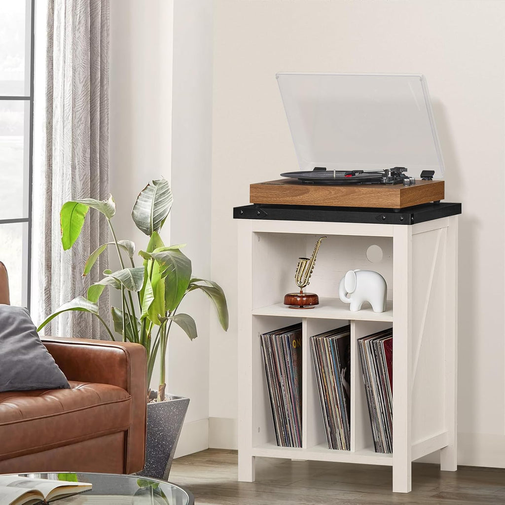 Record Player Stand with Vinyl Record Storage Holds up to 160 Albums,Large Wood Record Player Table Dispaly Shelf，White Turntable Stand Cabinet for Living Room,Bedroom,Office 8