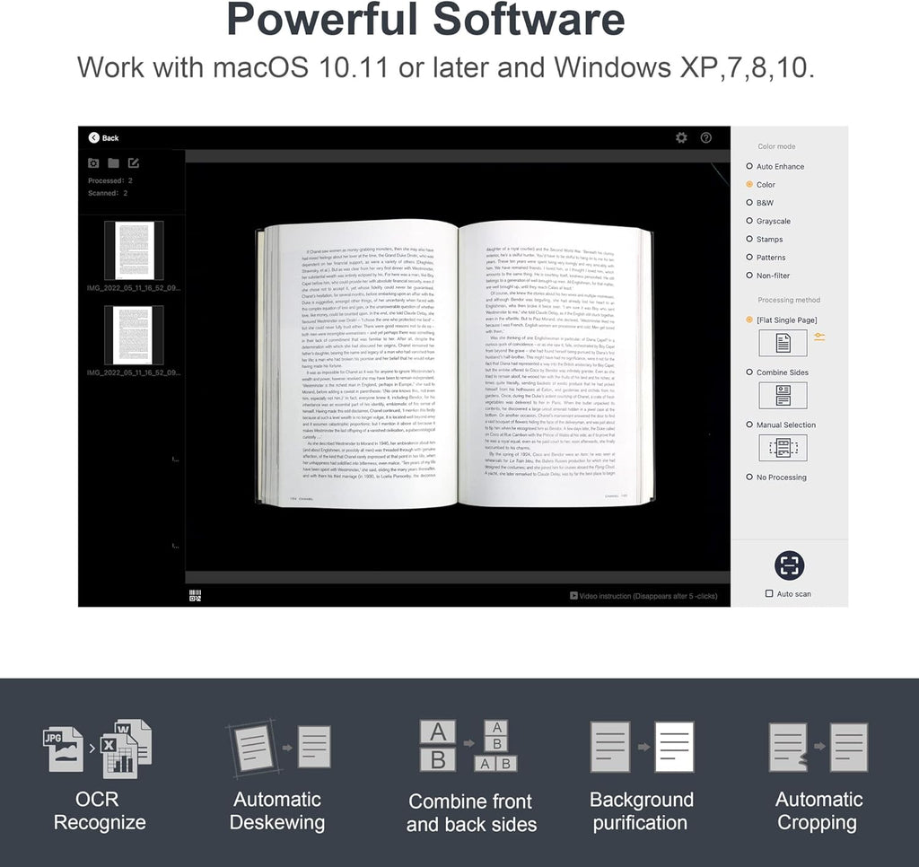 CZUR ET18 Pro Professional Document Scanner, 2nd Gen Auto-Flatten & Deskew Tech, 18MP HD Camera, Capture A3, 186 Languages OCR, Convert to PDF/Searchable PDF/Word/Tiff/Excel, Run On Windows & MacOS