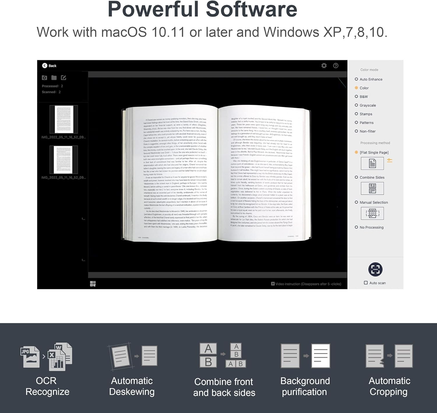 CZUR ET18 Pro Professional Document Scanner, 2nd Gen Auto-Flatten & Deskew Tech, 18MP HD Camera, Capture A3, 186 Languages OCR, Convert to PDF/Searchable PDF/Word/Tiff/Excel, Run On Windows & MacOS