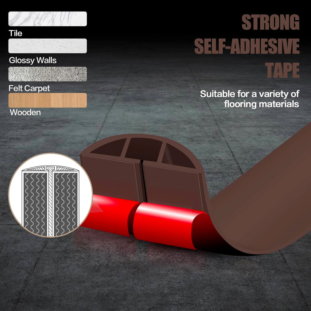 Floor Cord Cover Self Adhesive Cord Hider,10FT Cable Management, Extension Strip Protector for Wires, Prevent Cable Trips for Offices, Gyms, Exhibitions Cavity:0.51"(W) x 0.3"(H) Coffee