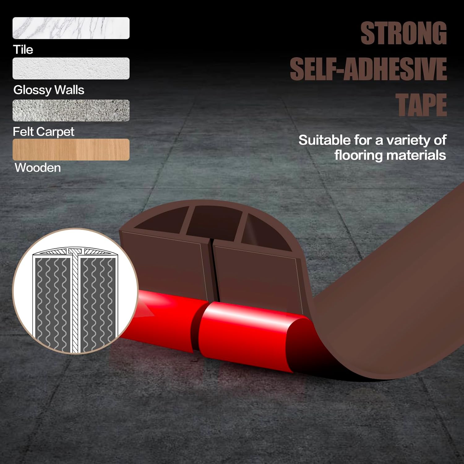 Floor Cord Cover Self Adhesive Cord Hider,10FT Cable Management, Extension Strip Protector for Wires, Prevent Cable Trips for Offices, Gyms, Exhibitions Cavity:0.39"(W) x 0.27"(H) Coffee