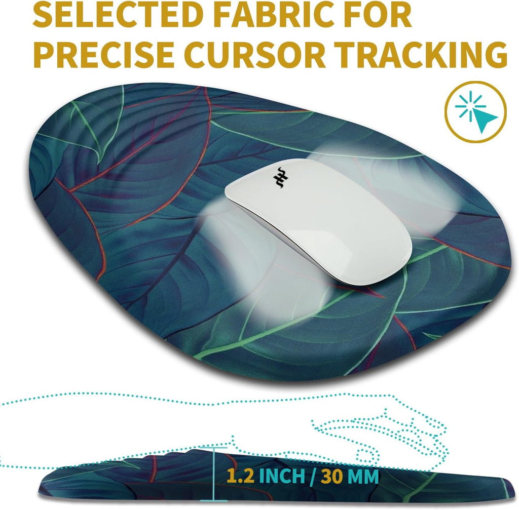 Hokafenle Ergonomic Mouse Pad Wrist Support with Stepped-Wedge Design, Wrist Rest Pain Relief Mousepad Filled with Memory Foam, Carpal Tunnel Mousepad for Wireless Mouse(12x8 inch, Green Leaves)