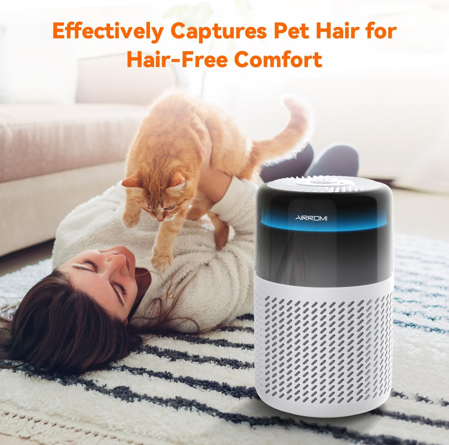 AIRROMI Air Purifier for Bedroom Home,HEPA Filter,Covers Upto 549 Ft²,Quiet 360°intake Air Cleaner with Fragrance ponge for Better Sleep,Night Light,Filters Smoke,Pet Dander,Allergies,Dust,A2005 White