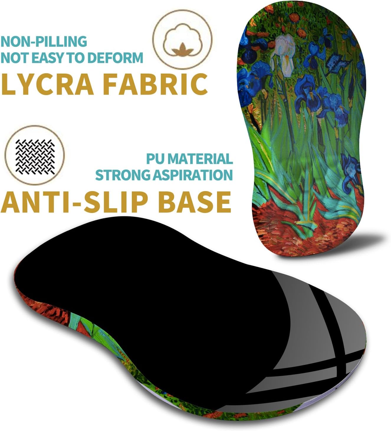 Hokafenle Ergonomic Mouse Pad Wrist Support with Massage Design, Wrist Rest Pain Relief Mousepad with Memory Foam&Non-Slip PU Base, Mouse Pads for Wireless Mouse & Desk(12x8 inch,Vangogh Iris Flower)