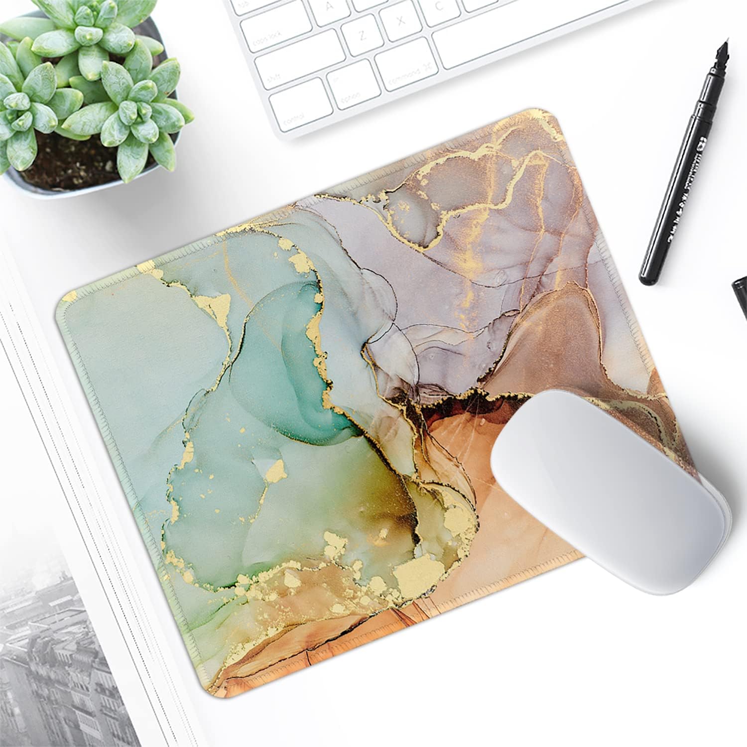 ITNRSIIET Mouse Pad with Stitched Edge Premium Textured Smooth Precise Operation Waterproof Washable Non-Slip Rubber Base Desktop Protection Mat, 10.2×8.3×0.12 inches, Abstract Texture