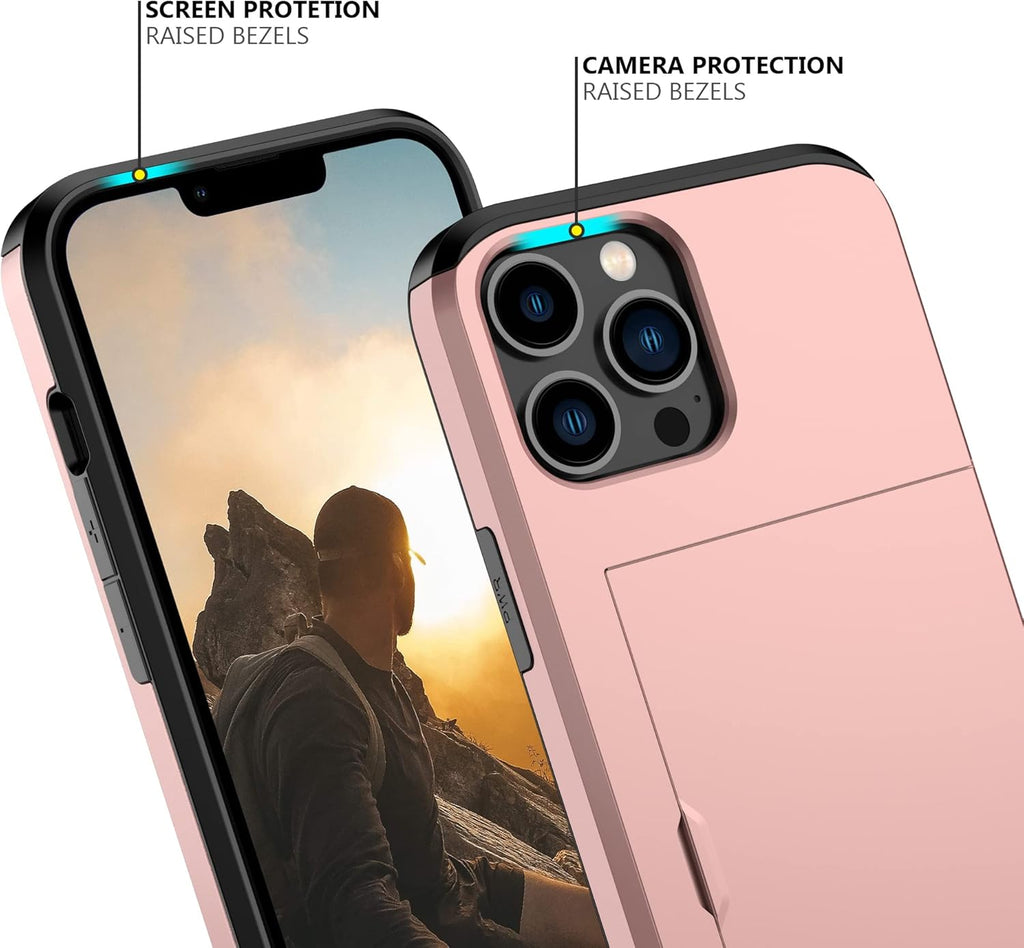 Nvollnoe for iPhone 12 Pro Max Case with Card Holder Heavy Duty Protective Dual Layer Shockproof Hidden Card Slot Slim Wallet Case for iPhone 12 Pro Max for Men&Women(Rose Gold)