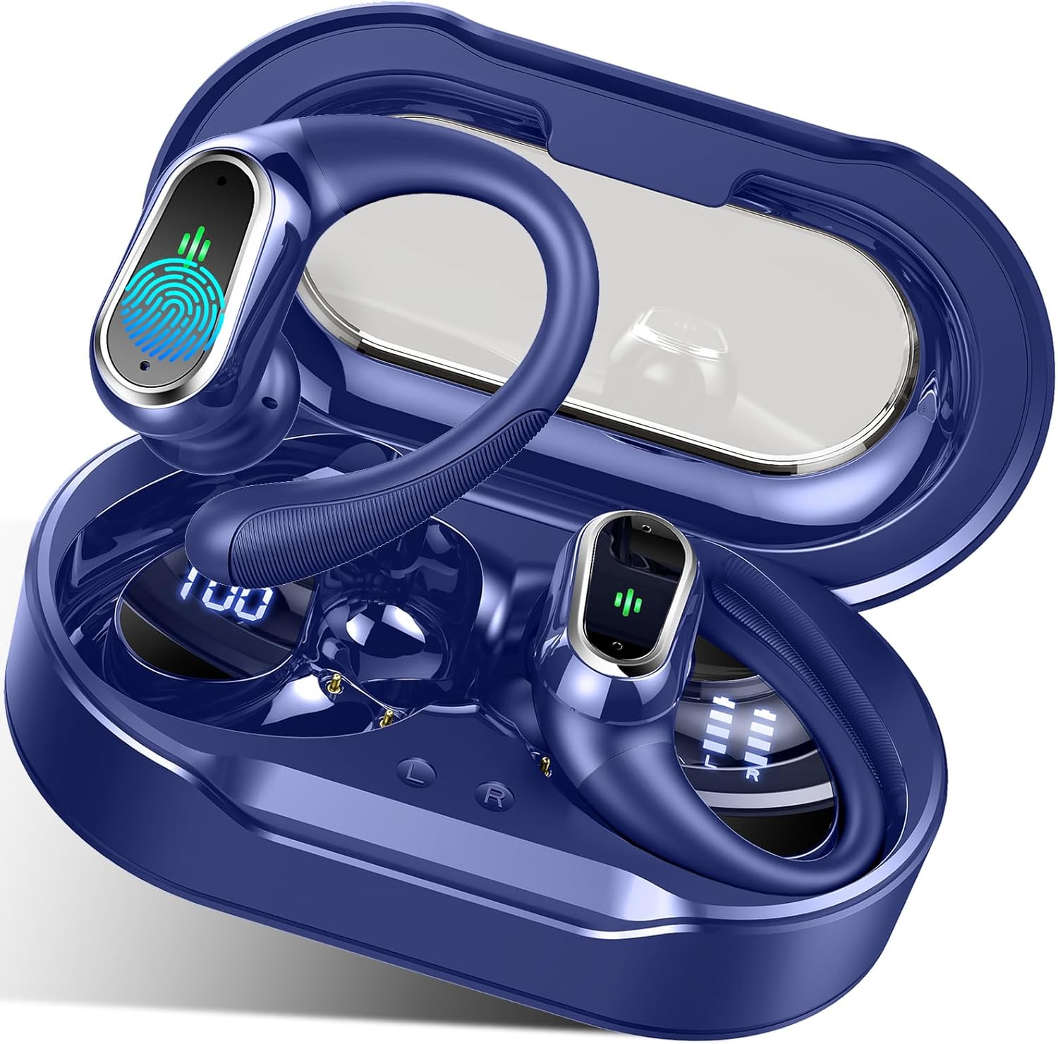 Wireless Earbuds, 2025 Bluetooth 5.4 Headphones Sport, Bluetooth Earbuds with ENC Noise Canceling Mic, 50H Stereo Wireless Headphones IP7 Waterproof with Earhooks, Dual LED Display for Workout/Running