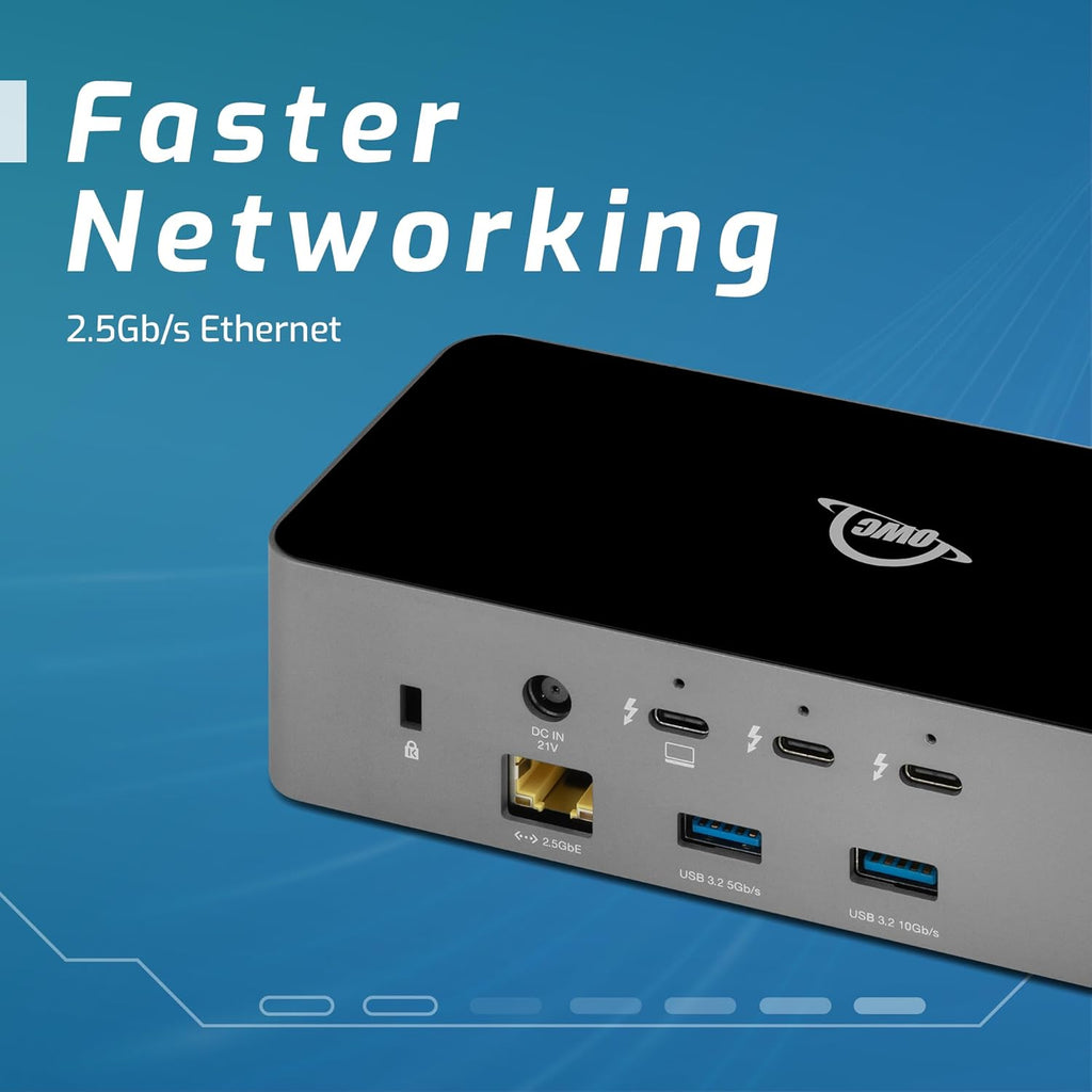 OWC 11-Port Thunderbolt 5 Docking Station, 2.5GbE, SD/Micro-SD Card Reader, Audio in/Out Jack, USB 3.2 Type-A Ports, 140W Power Delivery